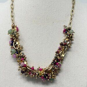 Chicos‎ Glass Bead Cluster Necklace Gold-Tone Adjustable Multicolor Funky Artsy